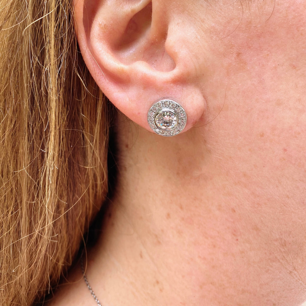 Extraordinary Diamond Halo Stud Platinum Earrings