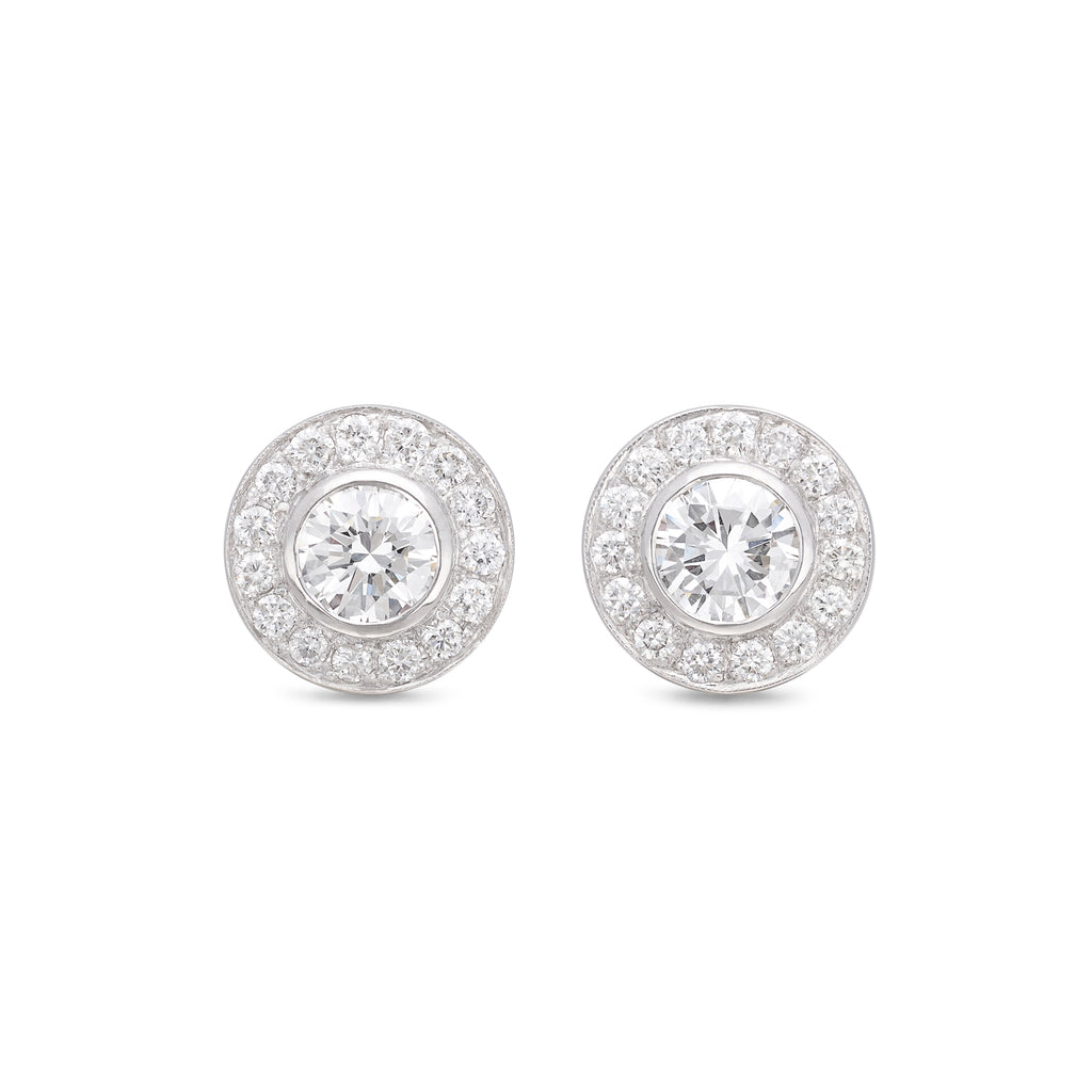 Extraordinary Diamond Halo Stud Platinum Earrings