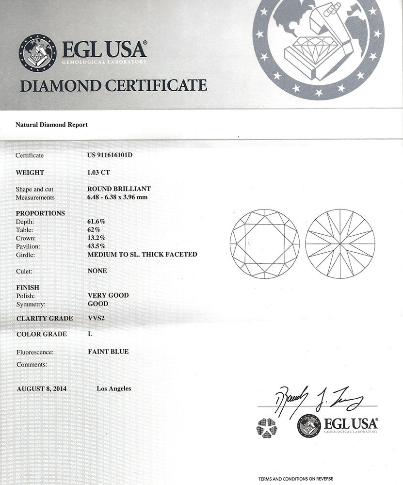 EGL 1.03-ct L/VVS2 Round Brilliant Cut Loose Diamond