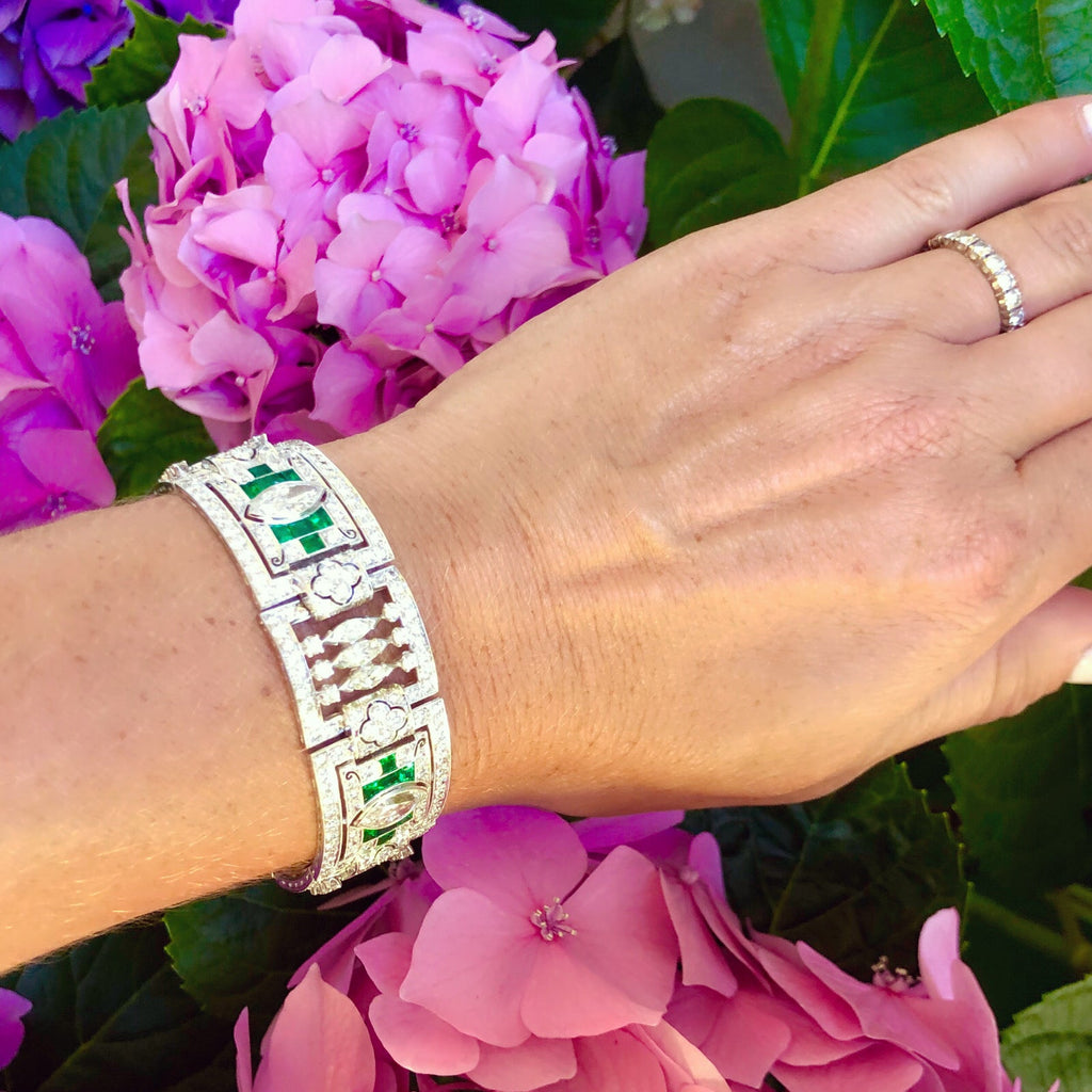 Art Deco Diamond & Emerald Platinum Bracelet