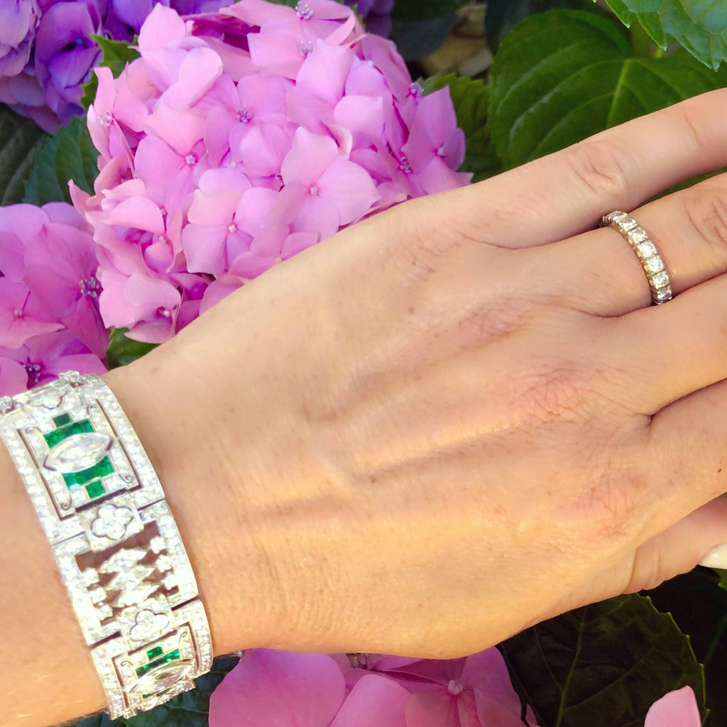 Art Deco Diamond & Emerald Platinum Bracelet