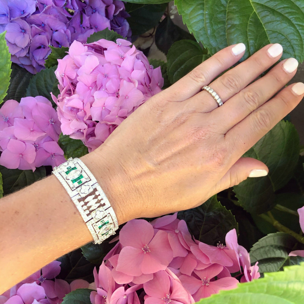 Art Deco Diamond & Emerald Platinum Bracelet