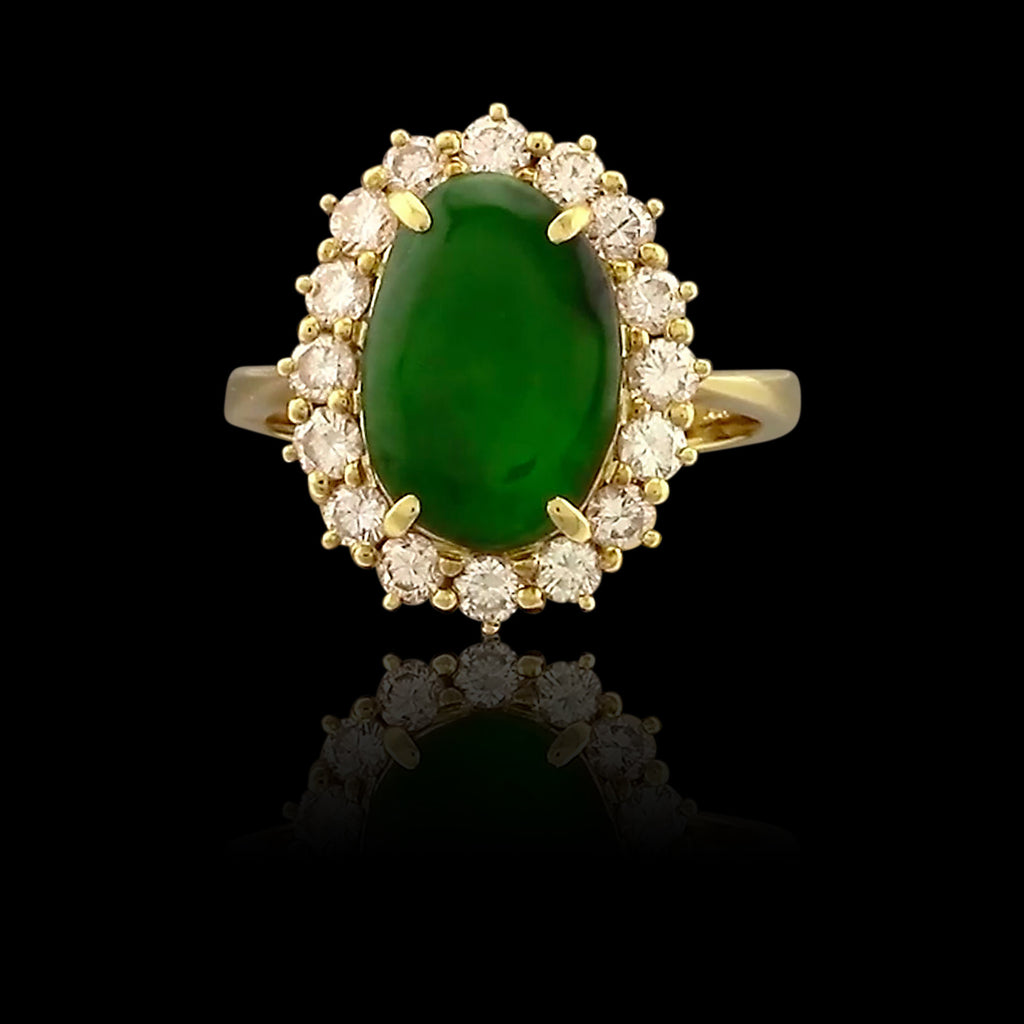Green Jade & Diamond Gold Ring