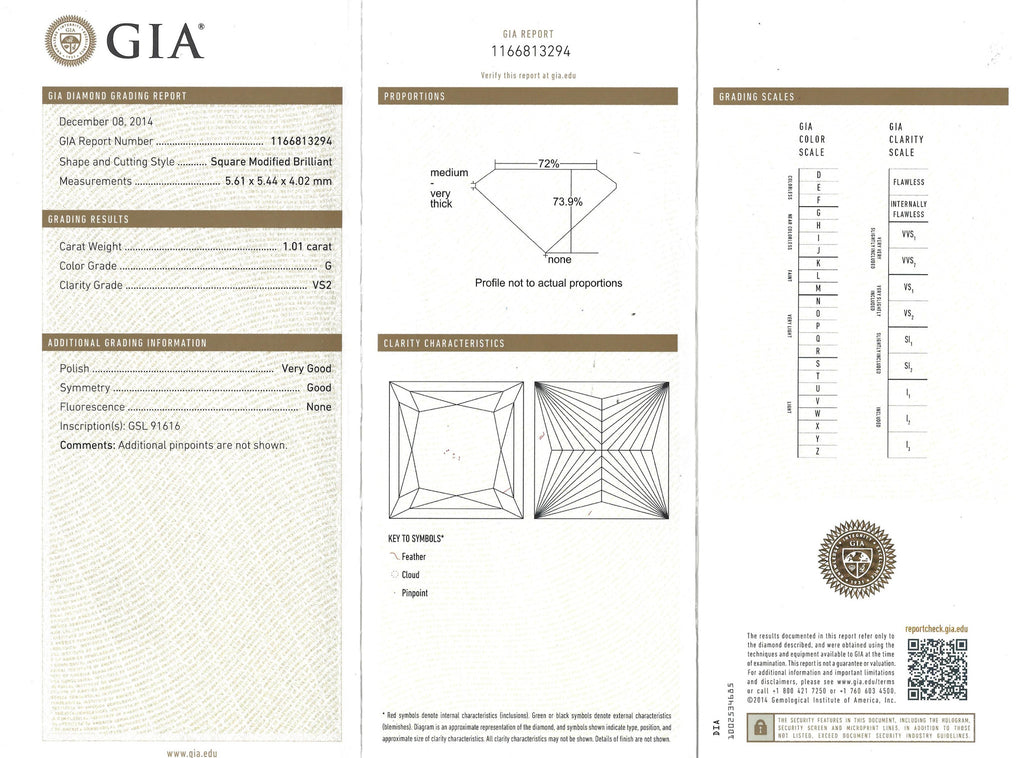 GIA 1.01-ct G/VS2 Princess Cut Loose Diamond