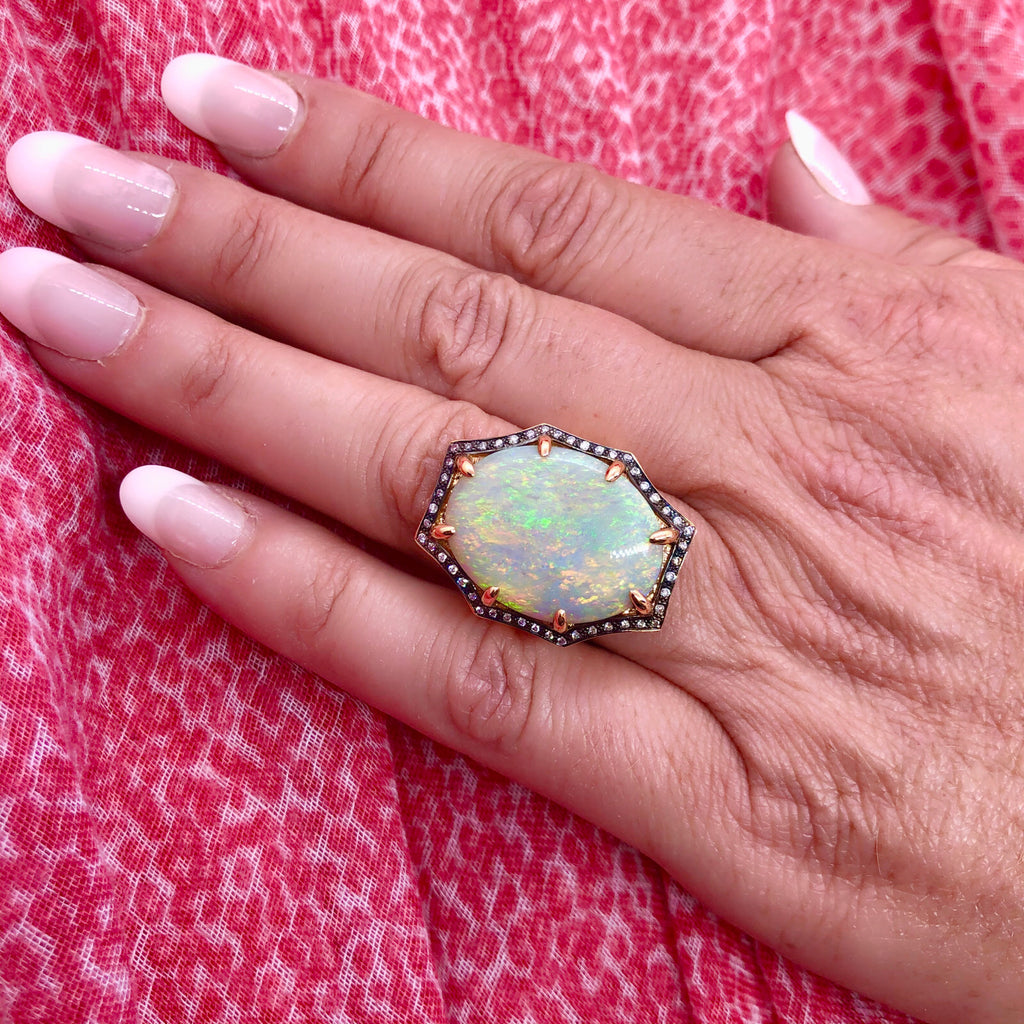 Australian Opal & Diamond 18Kt Rose Gold Cocktail Ring