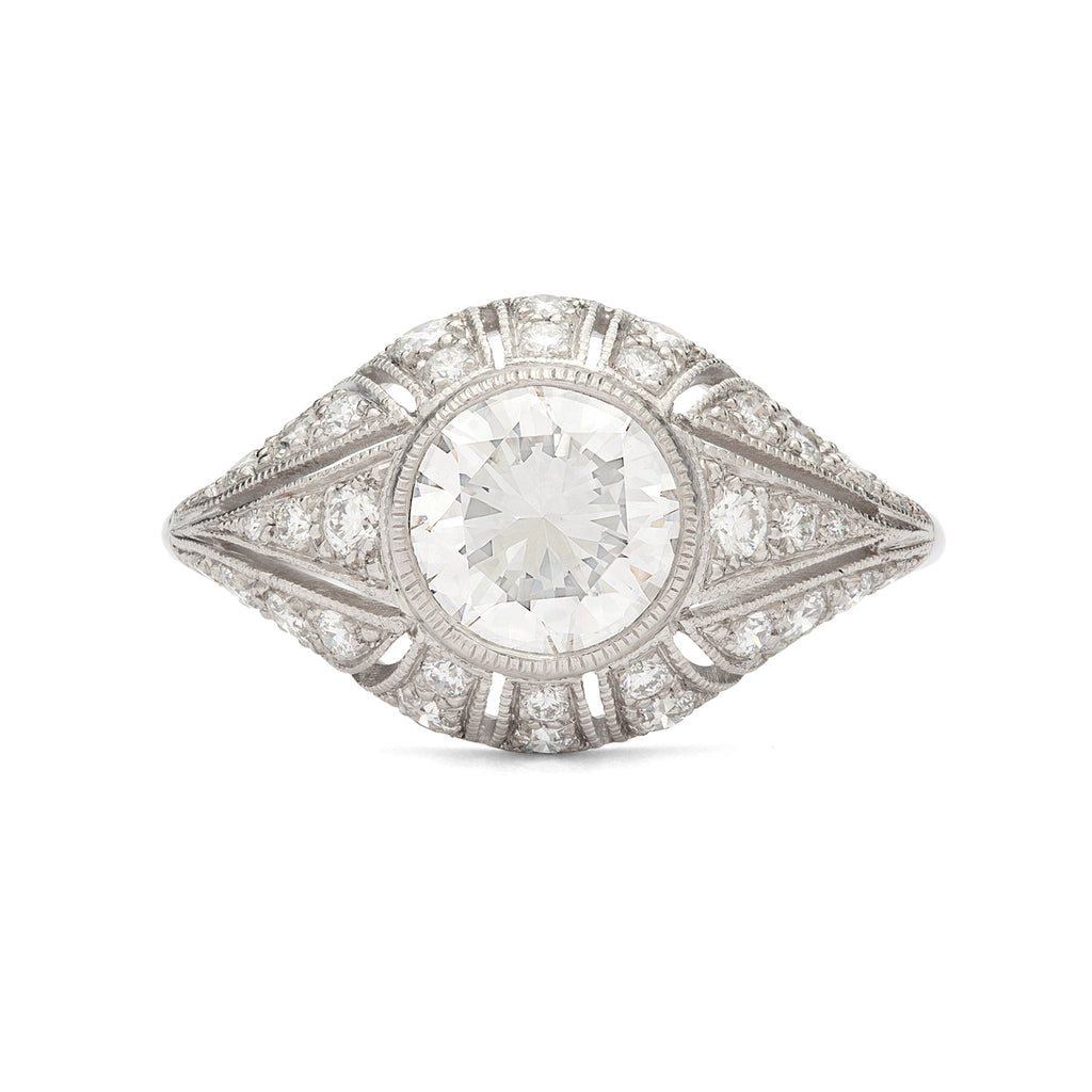 GIA 1.21ct F/VS2 Round Brilliant Diamond French Platinum Ring