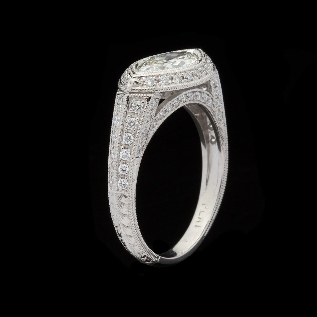 Marquise-Cut Diamond Platinum Pave-Set Engagement Ring