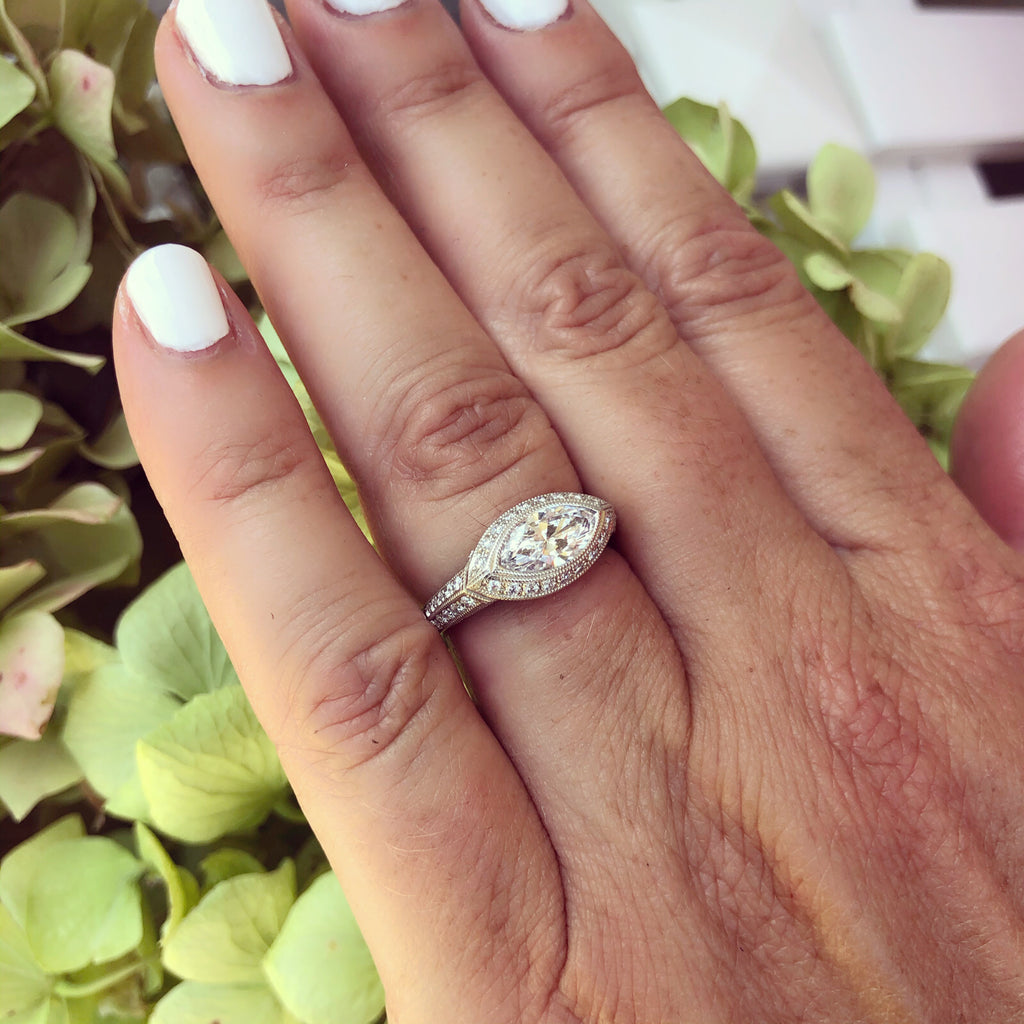 Marquise-Cut Diamond Platinum Pave-Set Engagement Ring