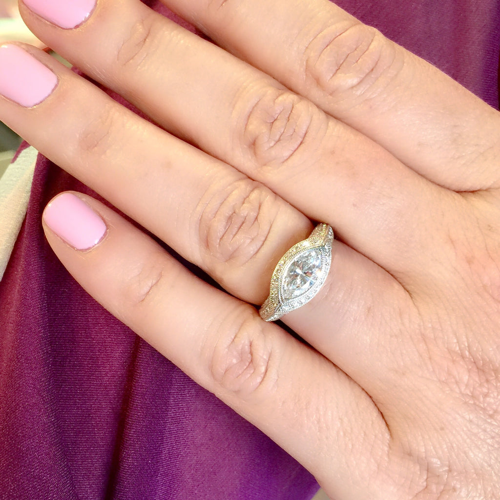 Marquise-Cut Diamond Platinum Pave-Set Engagement Ring