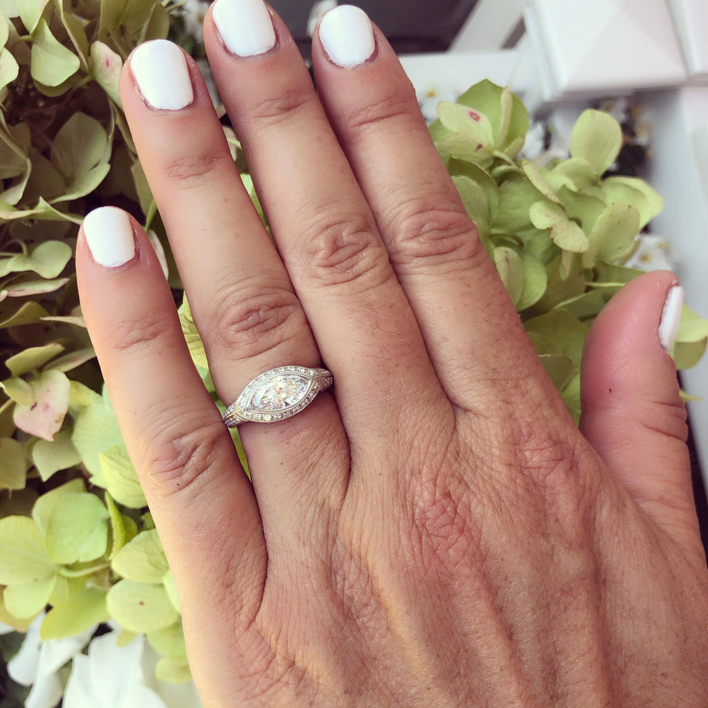 Marquise-Cut Diamond Platinum Pave-Set Engagement Ring