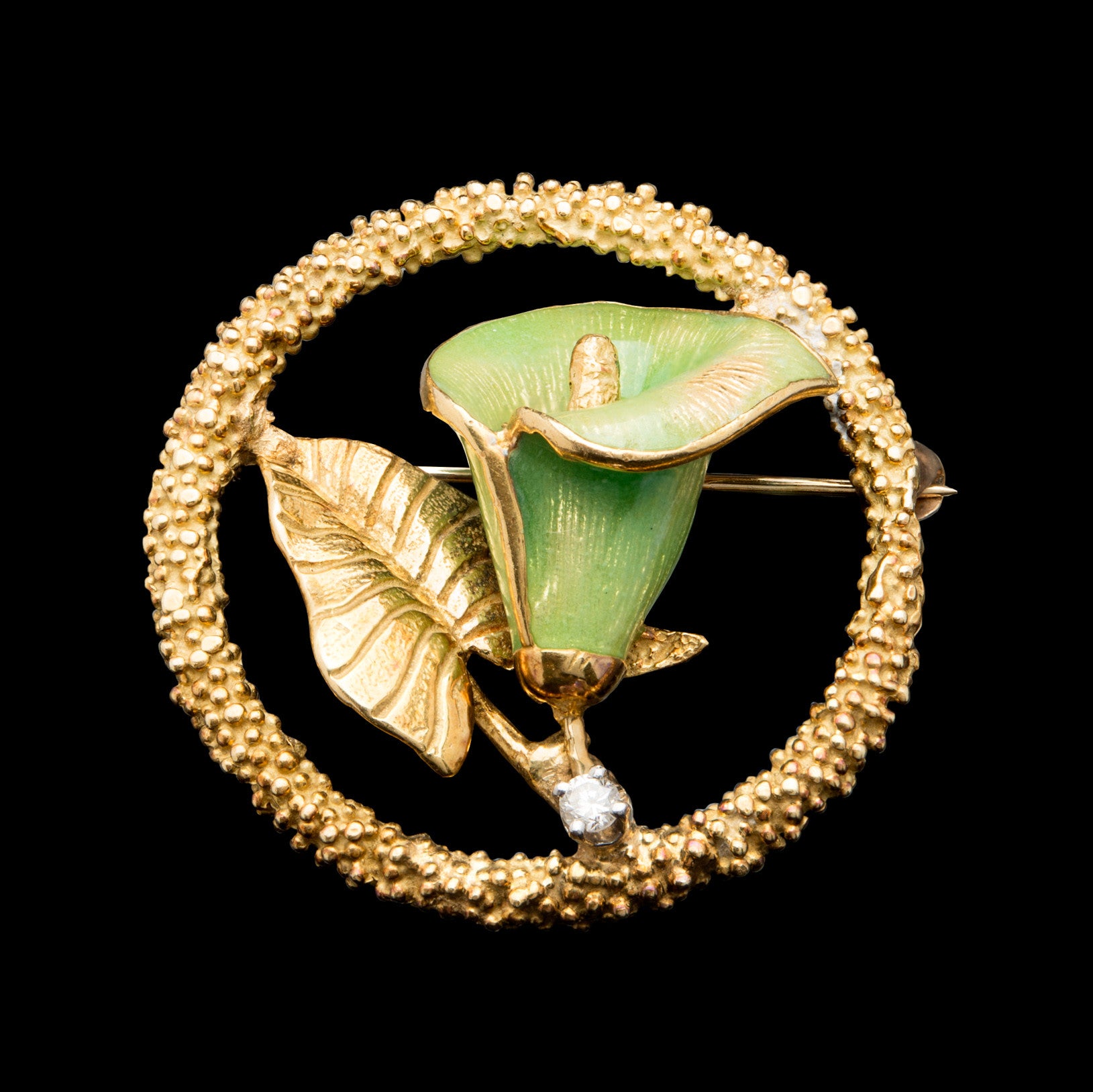 18Kt Yellow Gold Floral Enamel Brooch, circa 1920s 66mint Fine