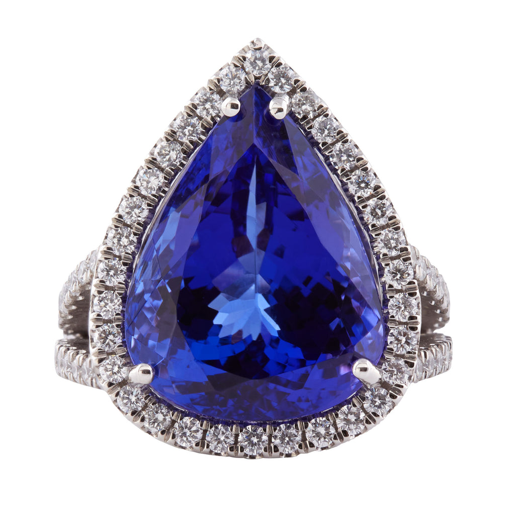 12.67 Carat Natural Vivid Blue Tanzanite & Diamond Ring