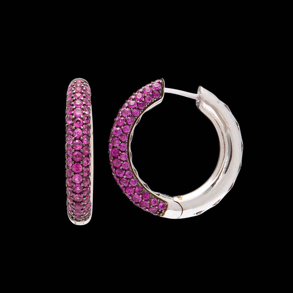 Salavetti Pink Sapphire & 18k White Gold Hoop Earrings