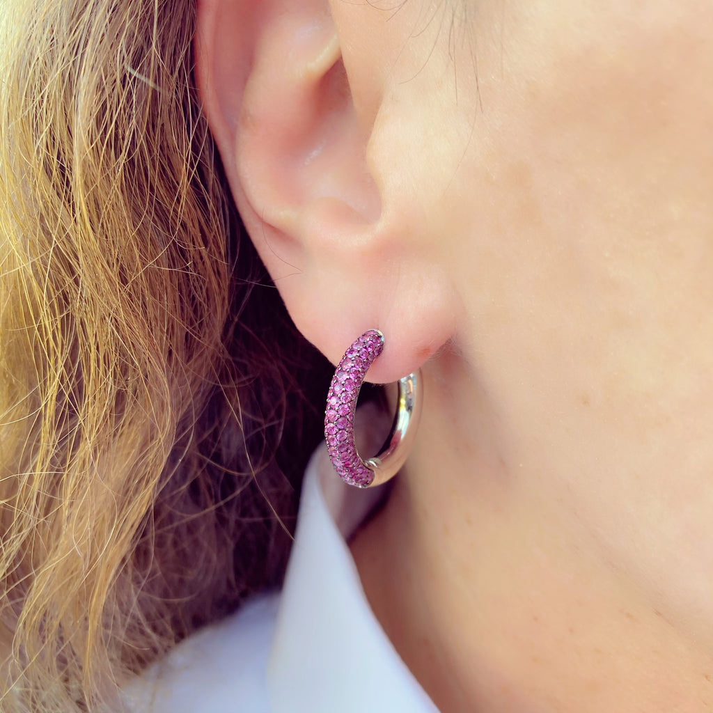 Salavetti Pink Sapphire & 18k White Gold Hoop Earrings