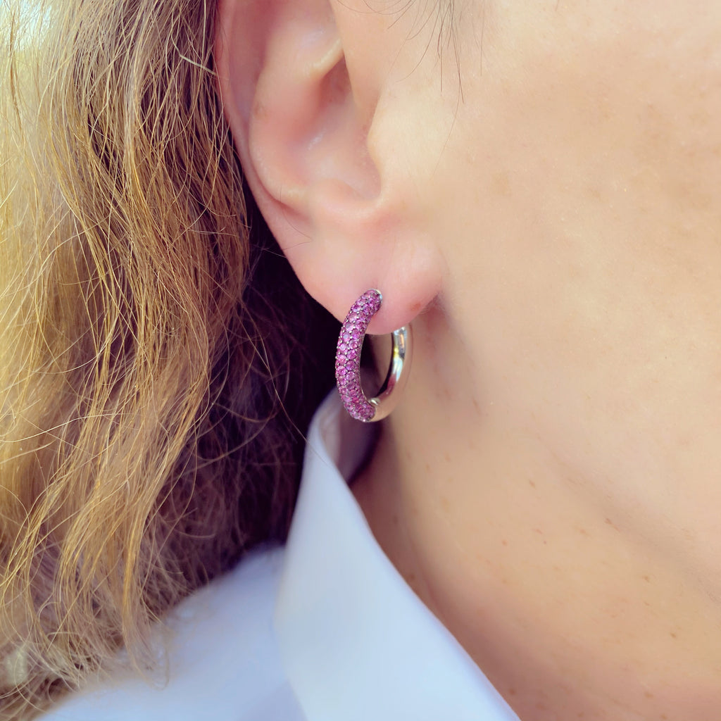 Salavetti Pink Sapphire & 18k White Gold Hoop Earrings