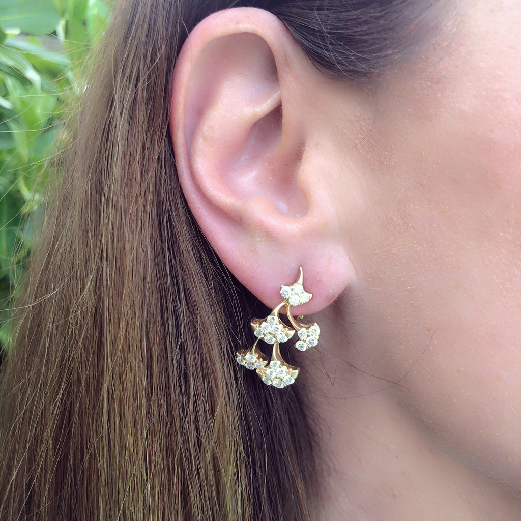 Luca Carati Diamond Floral 18k Yellow Gold Earrings