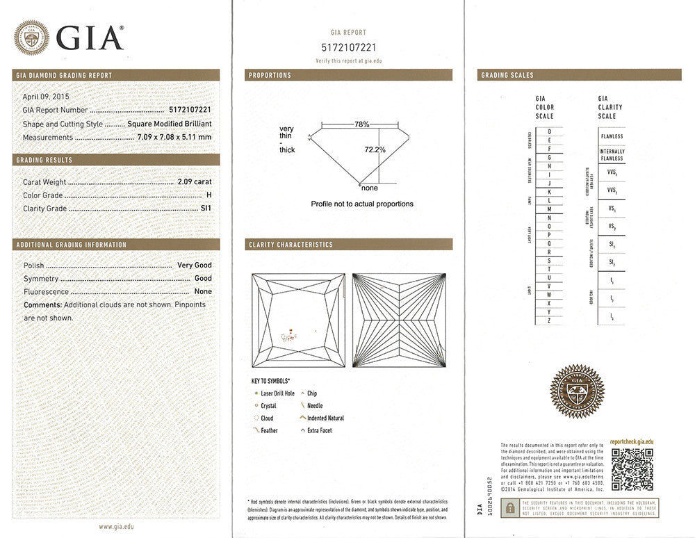 GIA 2.09-ct H/SI1 Square Modified Brilliant Cut (Princess) Loose Diamond