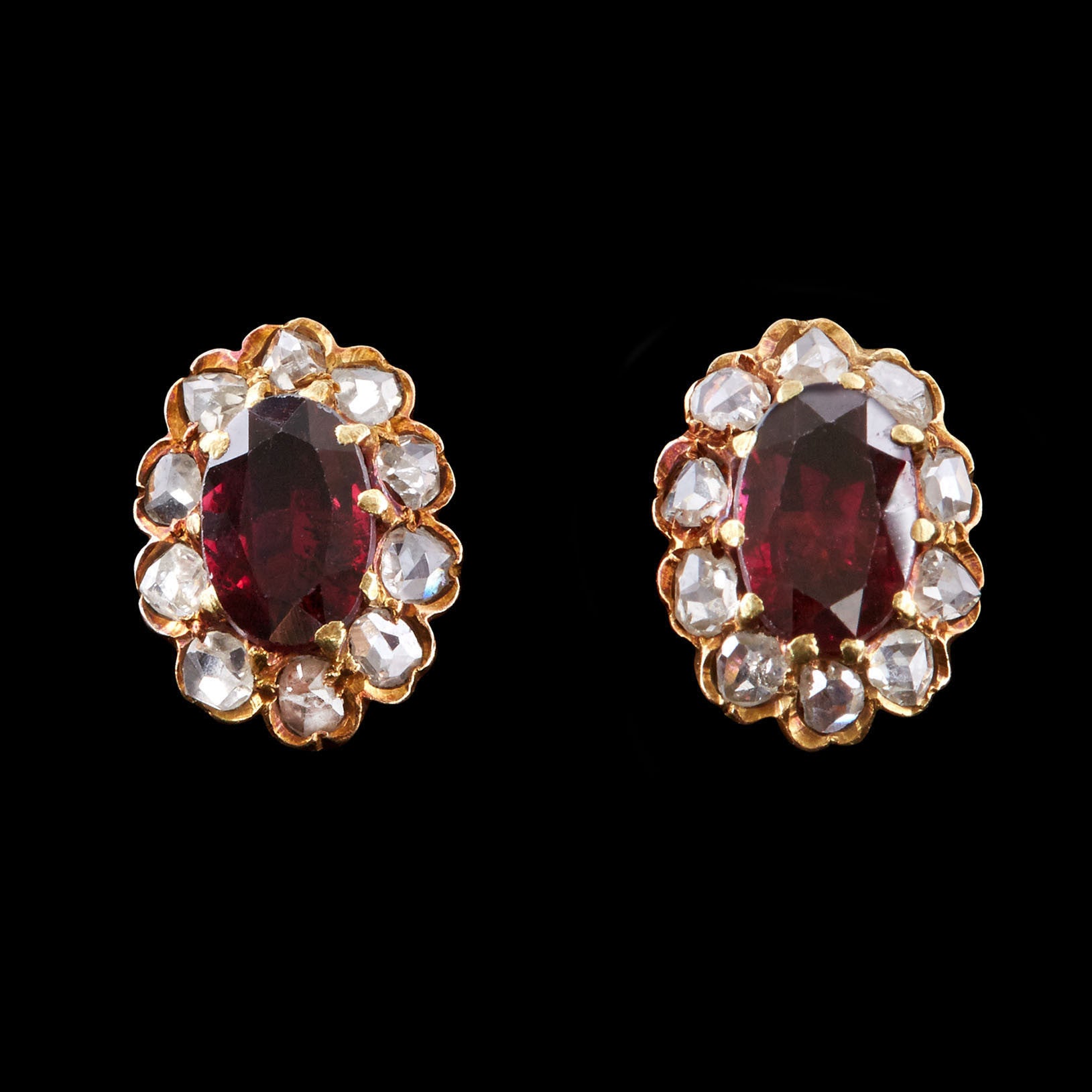 Victorian Garnet Rose Cut Diamond Earrings, circa 1860-1885