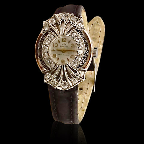 Estate Diamond and White Gold Leather Strap Lady's Watch