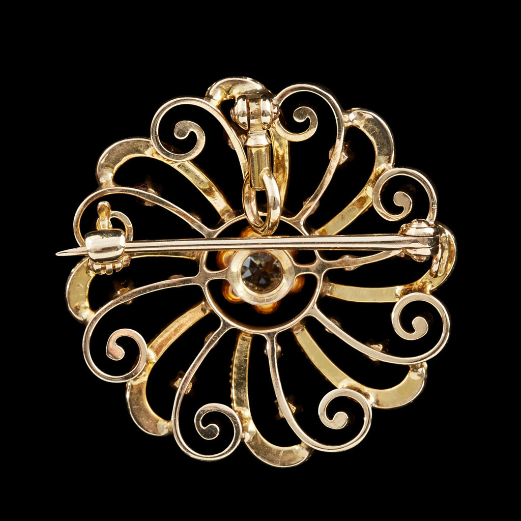 Gold Pin Fancy Victorian Yellow Gold Pin with Diamond, circa late 1800s - 66mint Fine ...