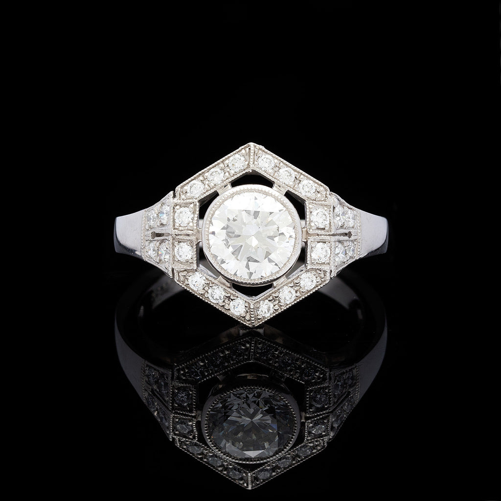 GIA 1.18 Carat Diamond Deco Style Platinum Ring