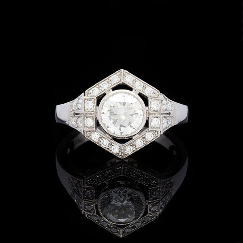 GIA 1.18 Carat Diamond Deco Style Platinum Ring