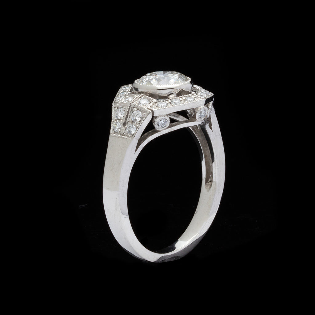 GIA 1.18 Carat Diamond Deco Style Platinum Ring