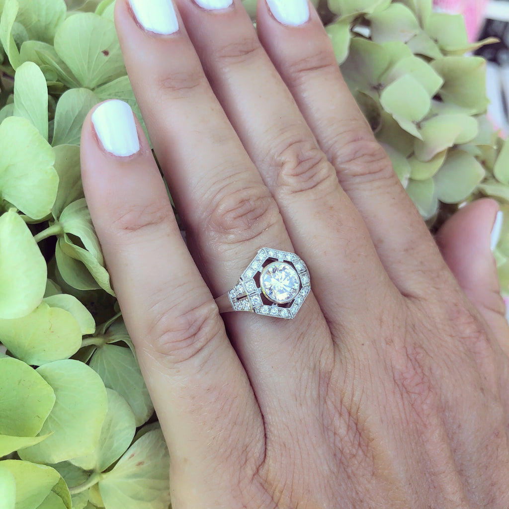 GIA 1.18 Carat Diamond Deco Style Platinum Ring