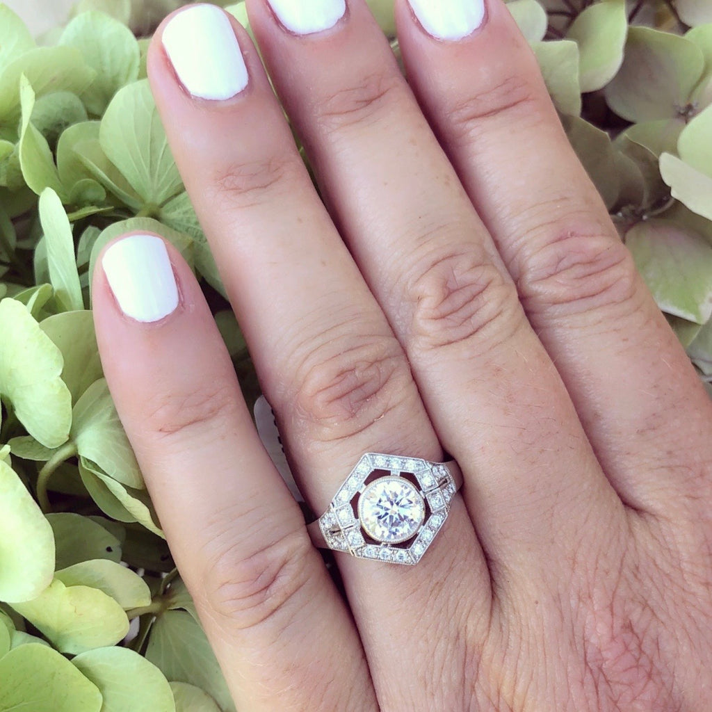 GIA 1.18 Carat Diamond Deco Style Platinum Ring