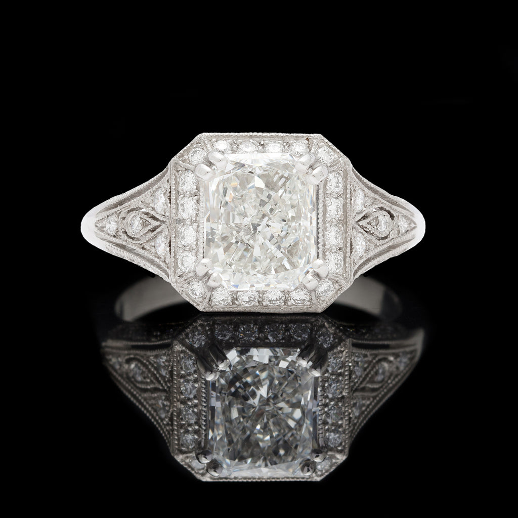 Extraordinary 1.71ct Radiant Cut Diamond in Custom French Platinum Ring