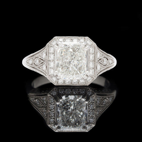 Extraordinary 1.71ct Radiant Cut Diamond in Custom French Platinum Ring