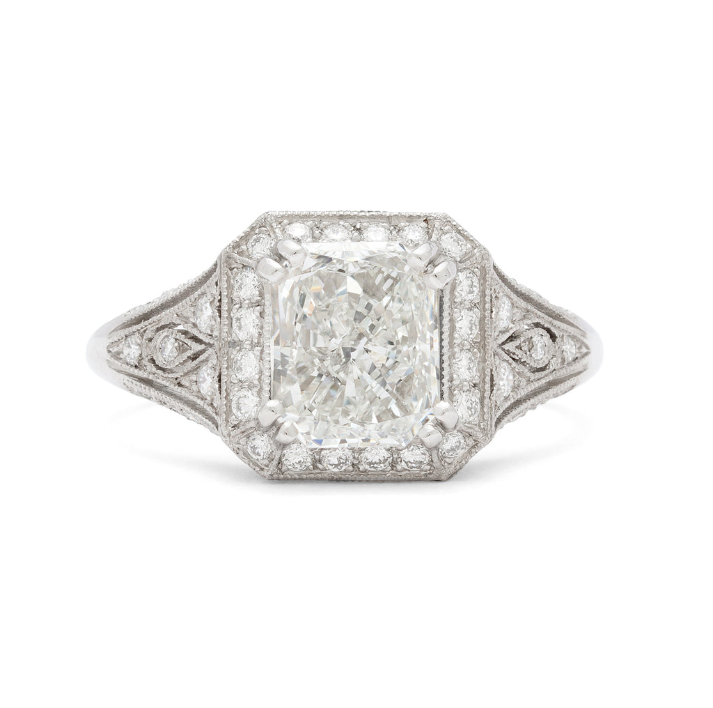 Extraordinary 1.71ct Radiant Cut Diamond in Custom French Platinum Ring