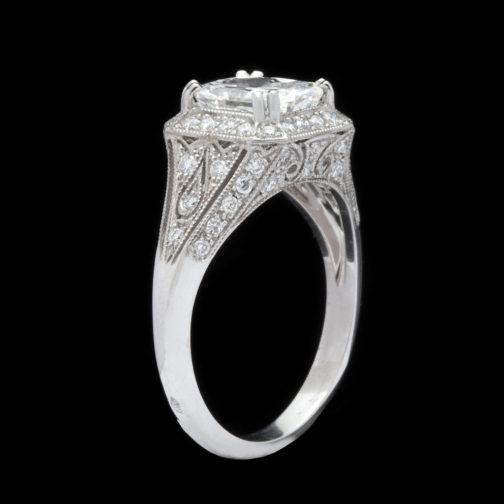 Extraordinary 1.71ct Radiant Cut Diamond in Custom French Platinum Ring