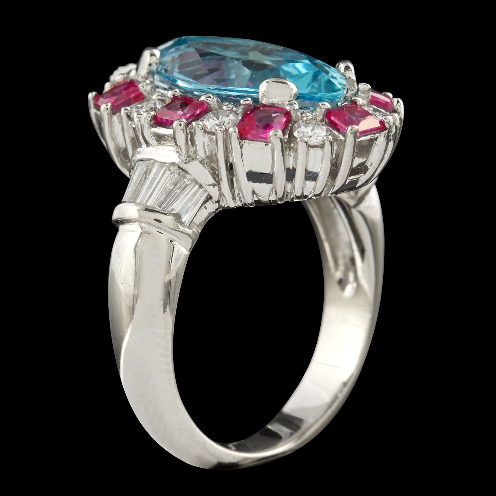 Aquamarine Diamond Ruby Ring