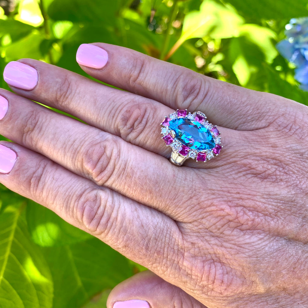 Aquamarine & Diamond Ruby Ring