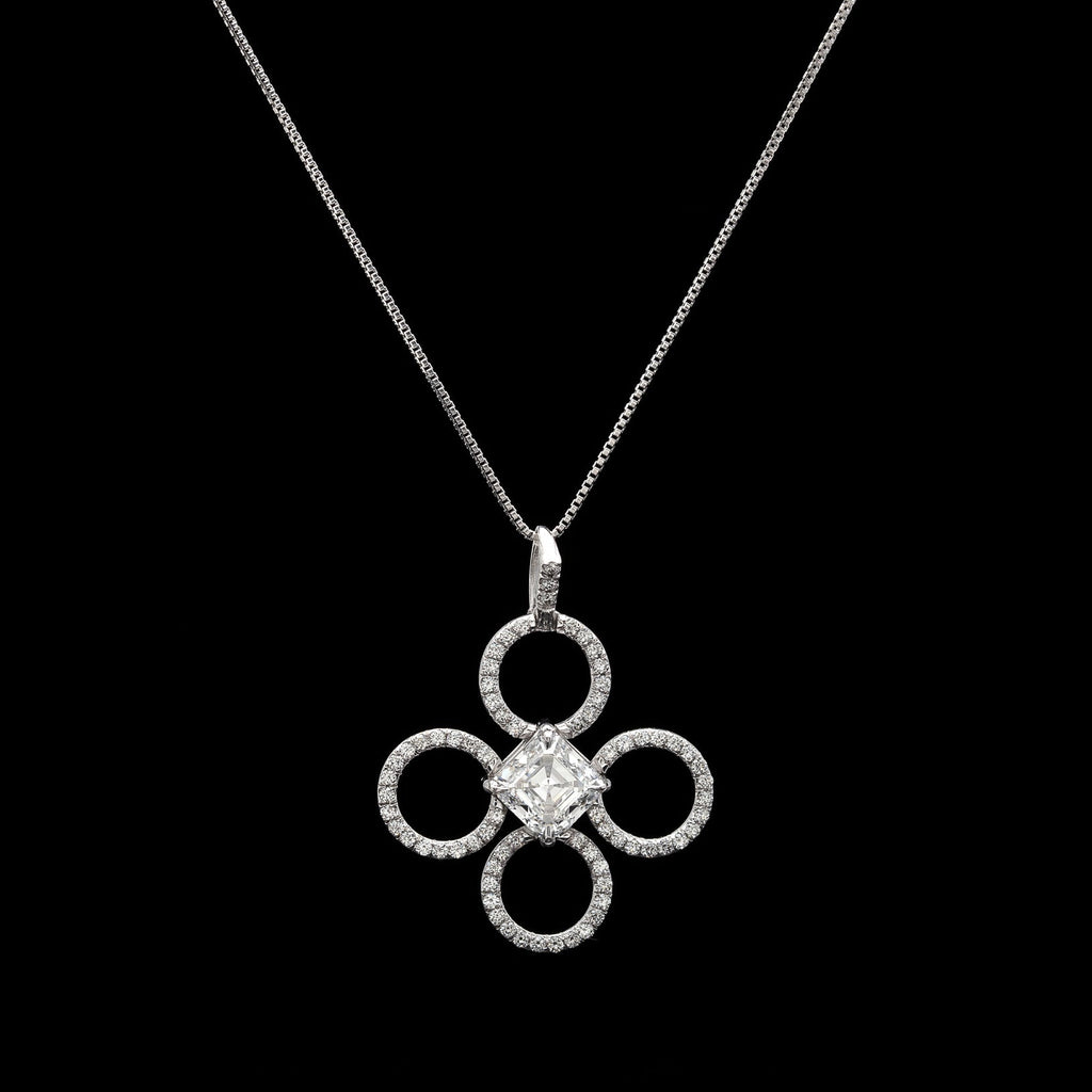 Platinum GIA 0.97ct H/VS1 Diamond Clover Pendant