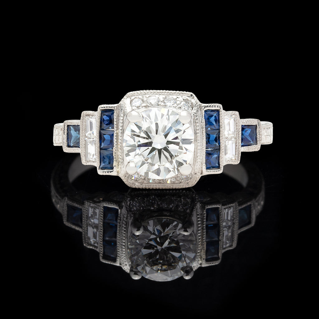 GIA J/SI1 1.00-ct. Diamond & Sapphire Engagement Ring
