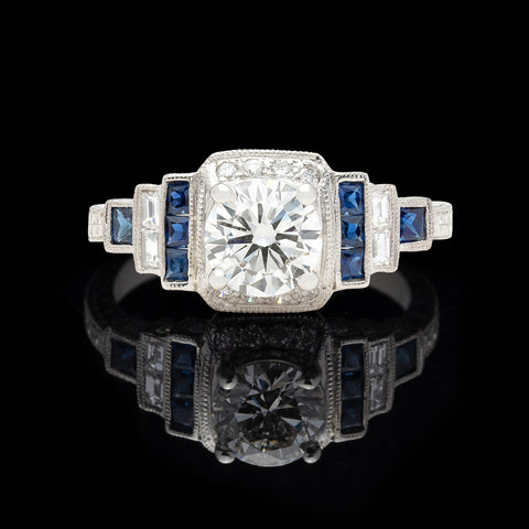 GIA J/SI1 1.00-ct. Diamond & Sapphire Engagement Ring