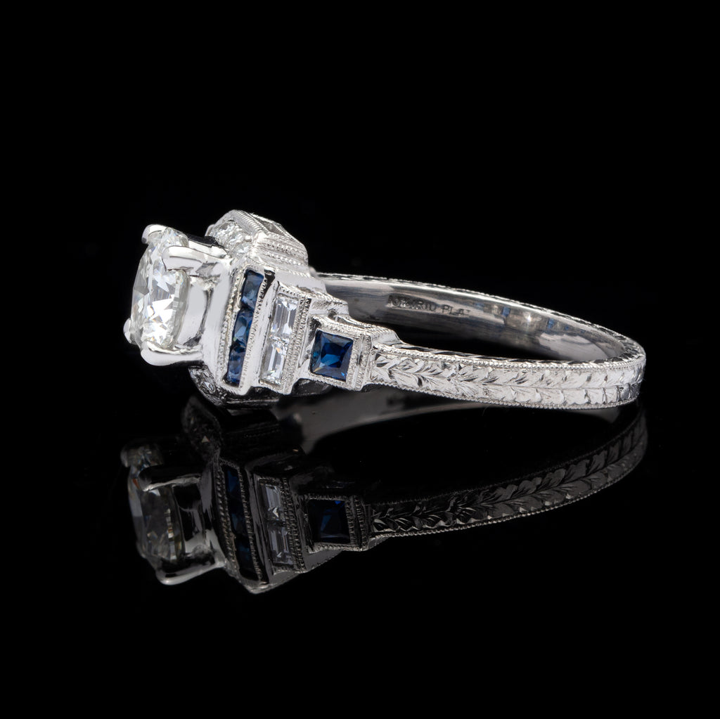 GIA J/SI1 1.00-ct. Diamond & Sapphire Engagement Ring
