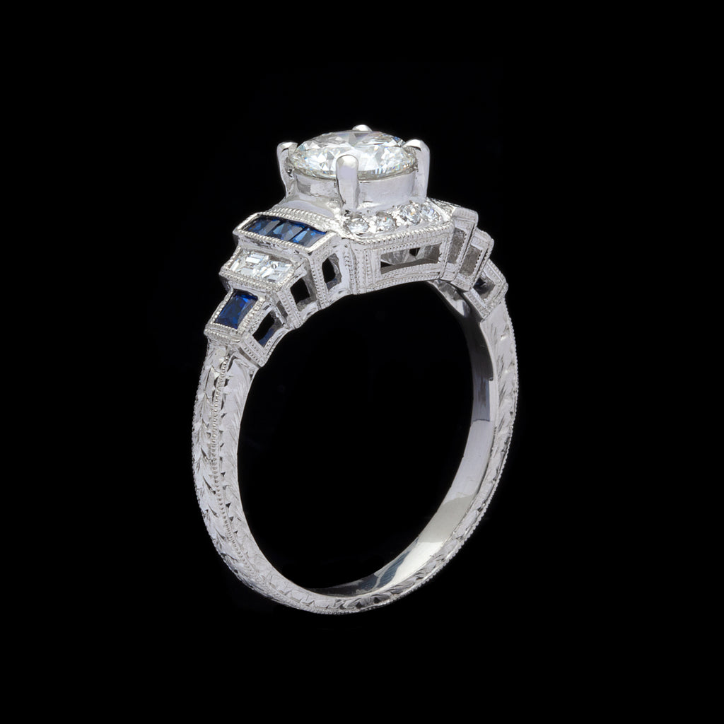GIA J/SI1 1.00-ct. Diamond & Sapphire Engagement Ring
