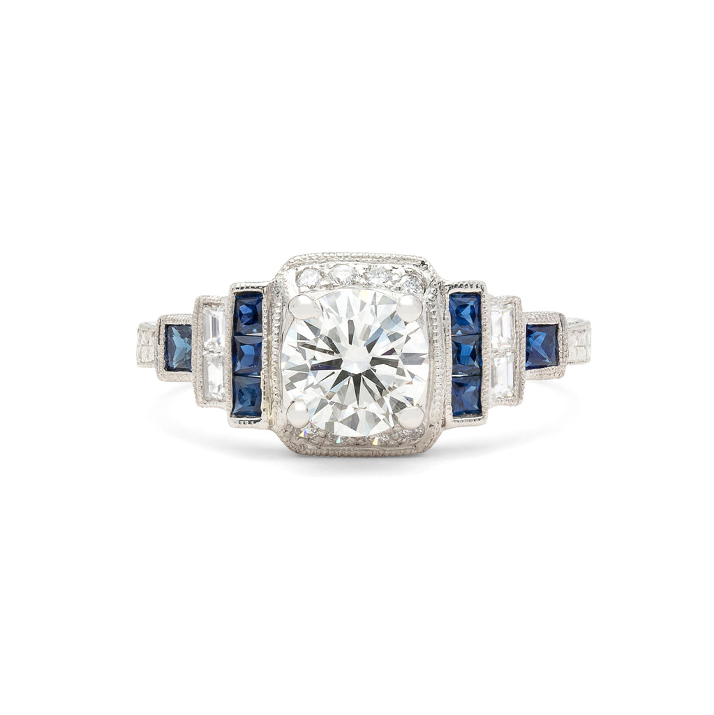 GIA J/SI1 1.00-ct. Diamond & Sapphire Engagement Ring