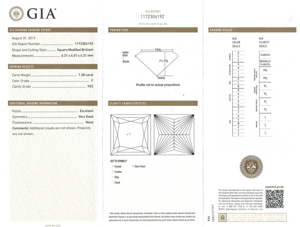 GIA 1.28-ct F/VS2 Princess Cut Loose Diamond