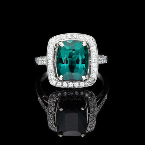 Green Tourmaline & Diamond Platinum Ring