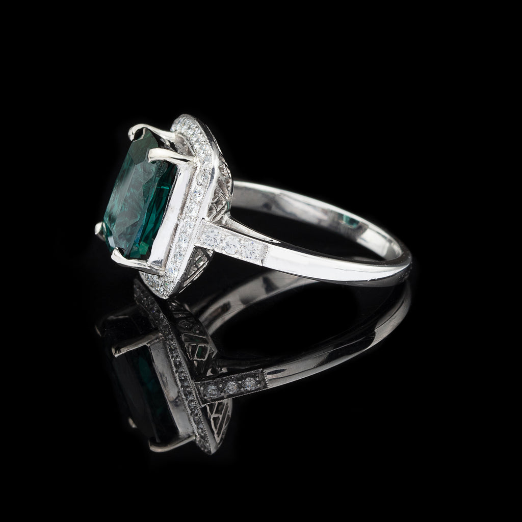Green Tourmaline & Diamond Platinum Ring