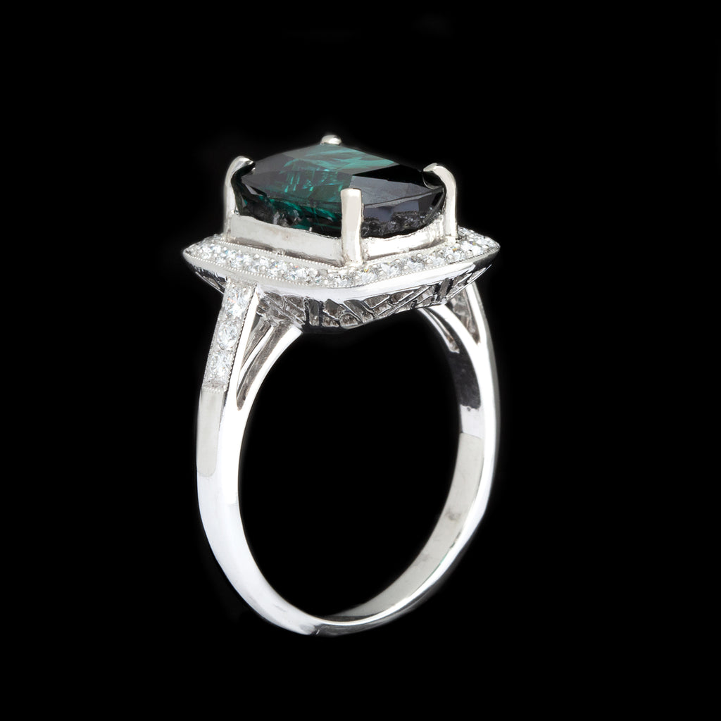 Green Tourmaline & Diamond Platinum Ring