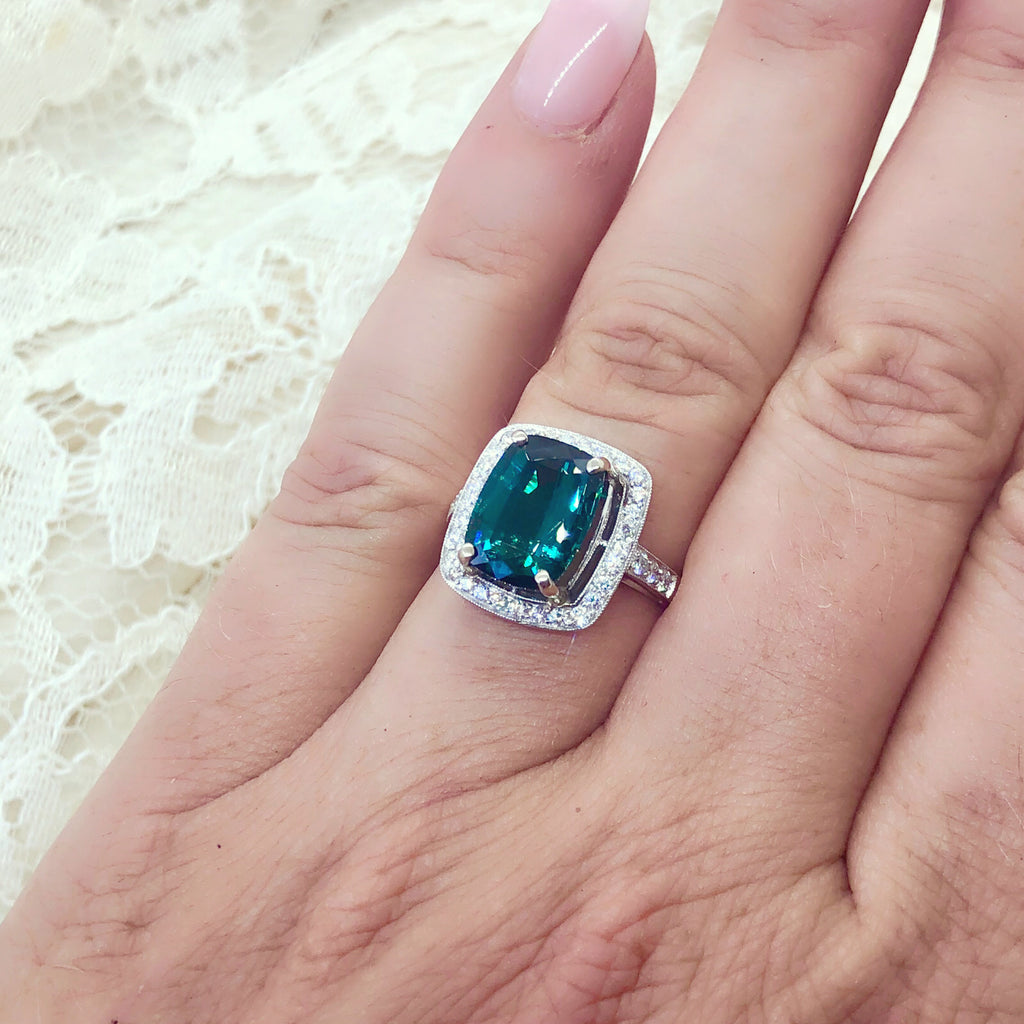 Green Tourmaline & Diamond Platinum Ring