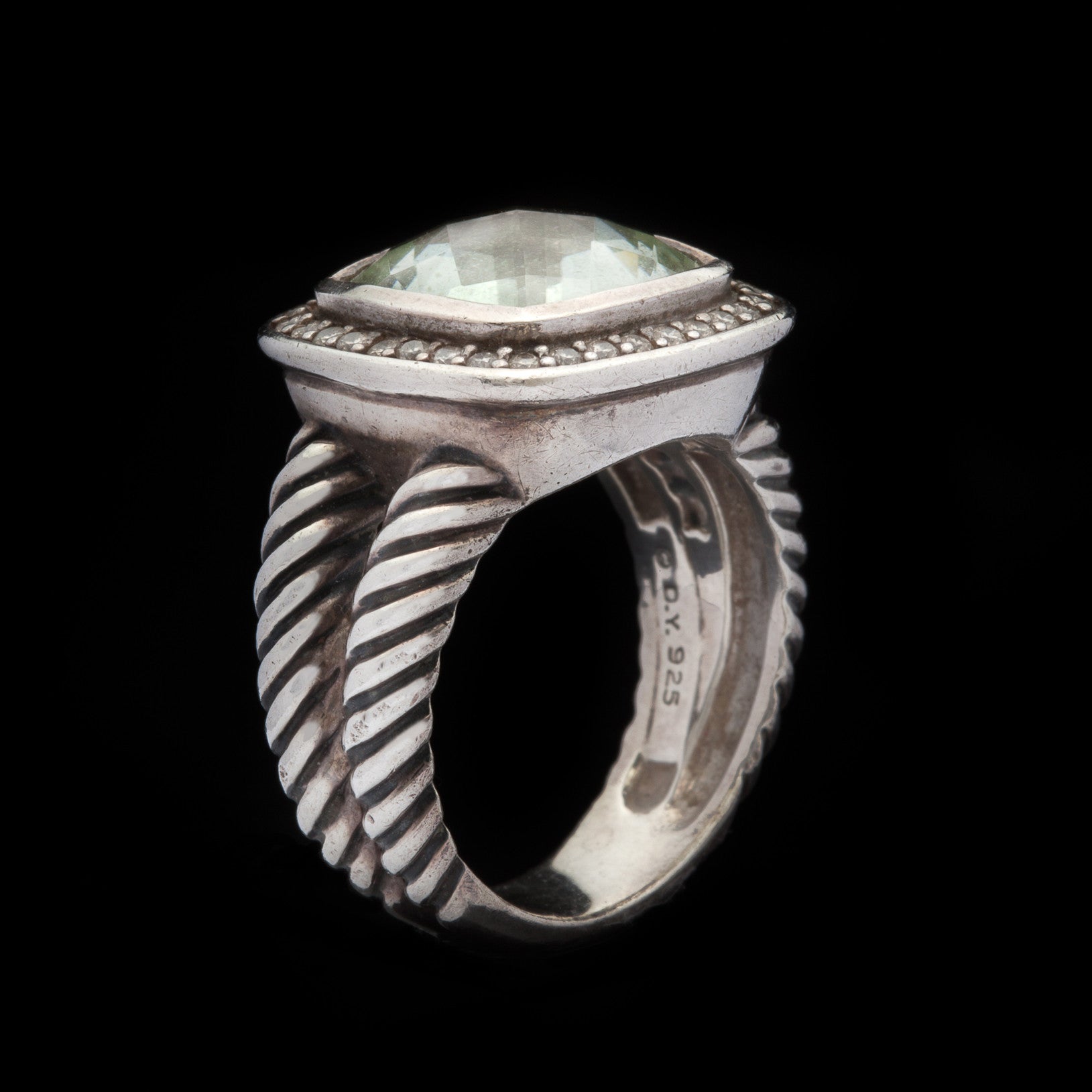 レア　David Yurman 925 ダイヤモンド　天然プラシオライト　リング David Yurman Albion Prasiolite & Diamond Ring - 66mint Fine Estate
