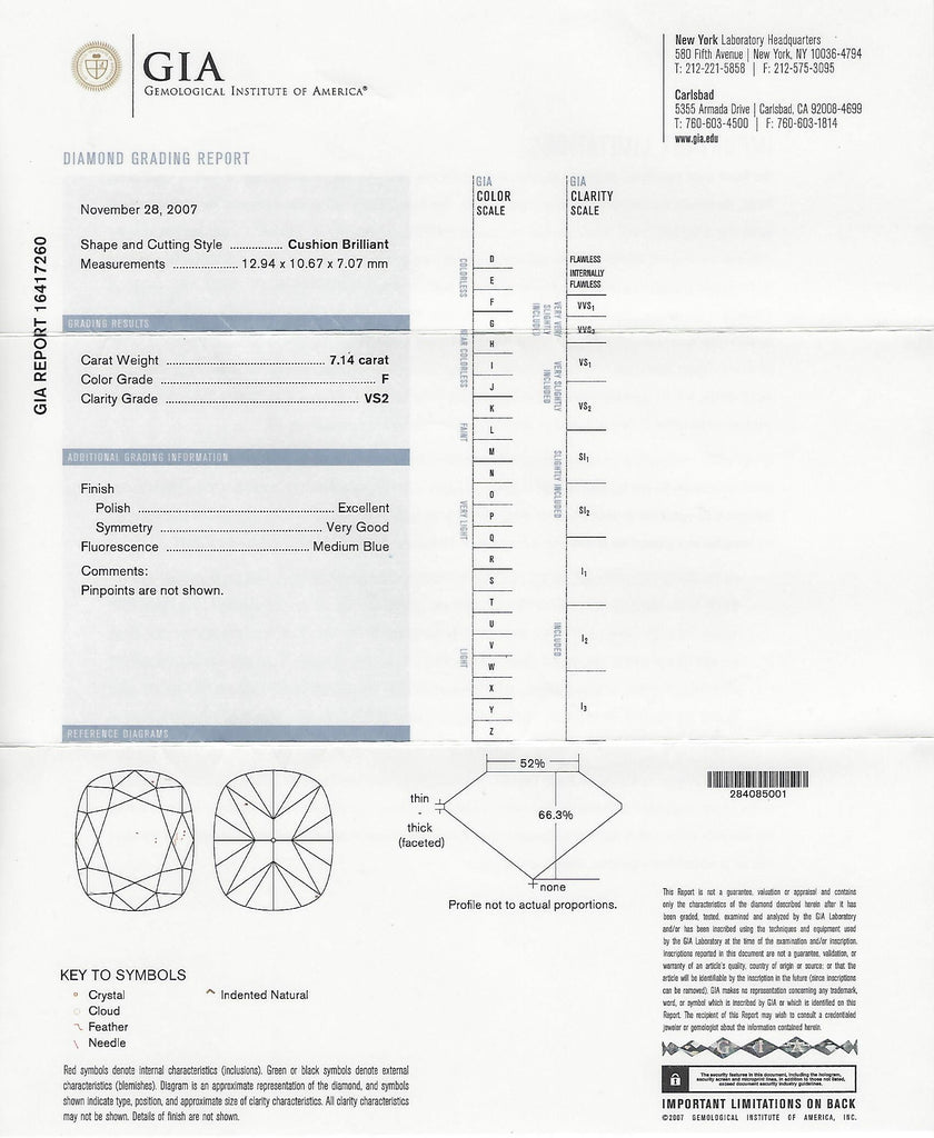 GRAFF 7.14-ct F/VS2 GIA Cushion Cut Diamond Ring