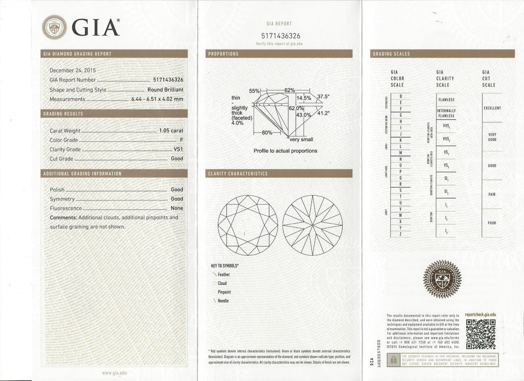 GIA 1.05ct F/VS1 Round Brilliant Cut Loose Diamond