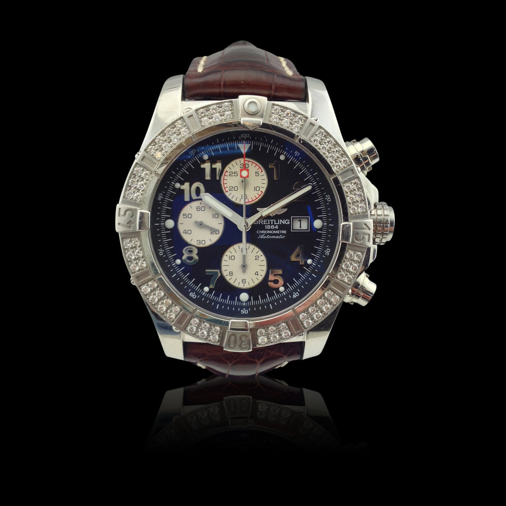 Breitling Stainless Steel "Super Avenger" Diamond Chronograph Wristwatch